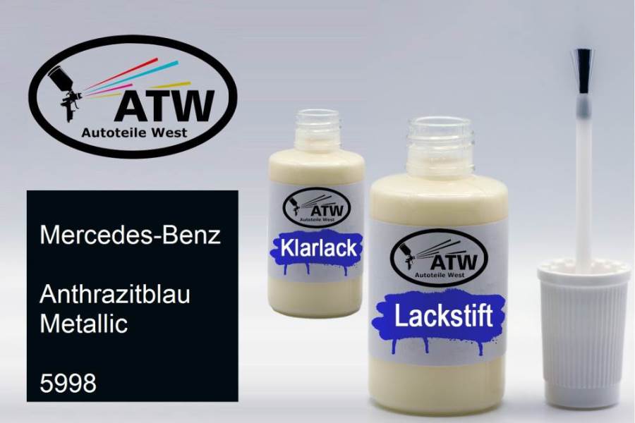 Mercedes-Benz, Anthrazitblau Metallic, 5998: 20ml Lackstift + 20ml Klarlack - Set, von ATW Autoteile West.